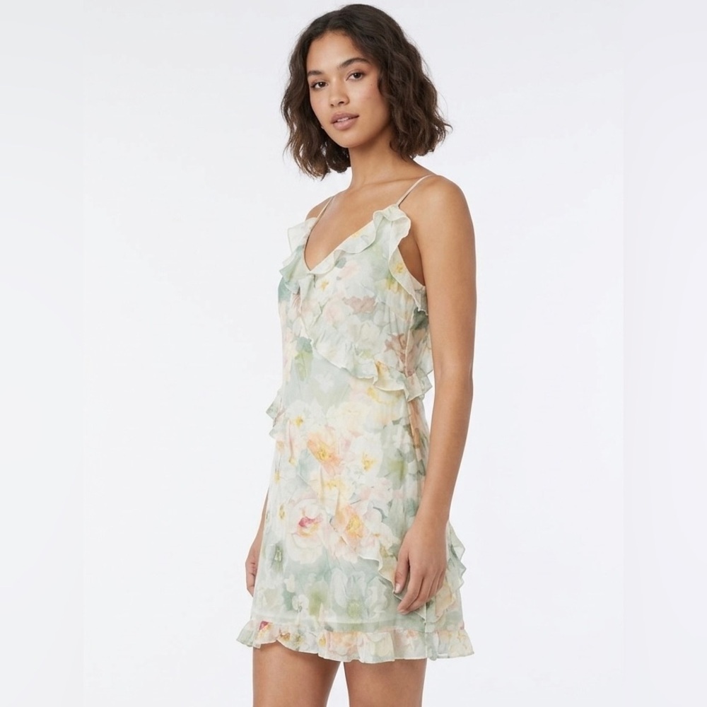 H&M Pastel Floral Sleevless Romantic Ruffle Cocktail Mini Dress Small
